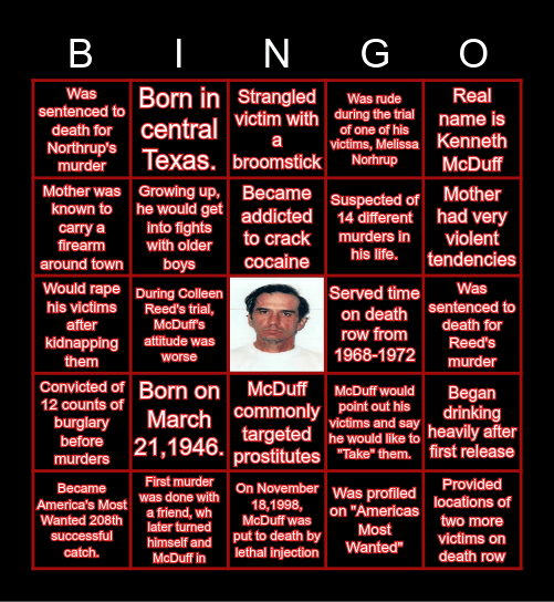 The Broomstick Killer Bingo Card