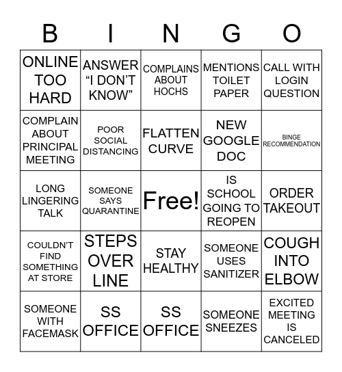 COVID Bingo! Bingo Card