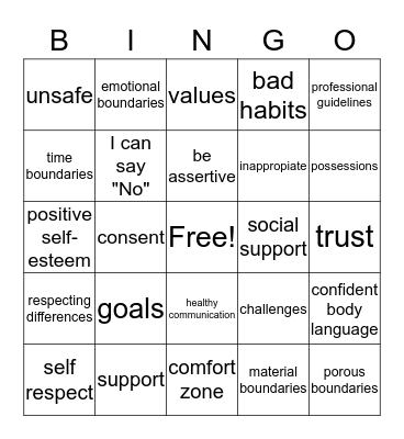 Healthy Boundaries Bingo Card