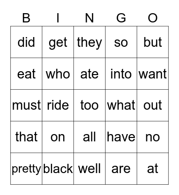 Sight words 1 Bingo Card
