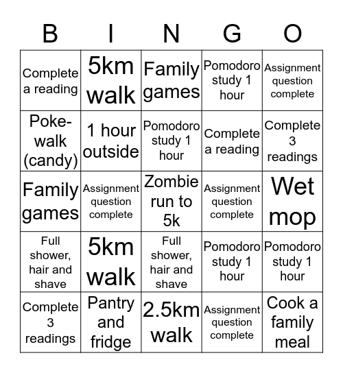 Productivity Bingo Card