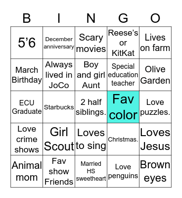 Elizabeth’s Bingo Card Bingo Card