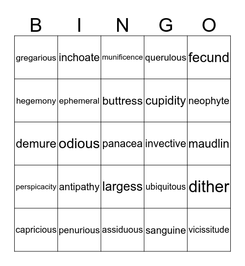 AP Lang & Comp Vocabulary Bingo Card