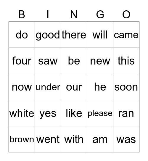 Sight Words 2 Bingo Card