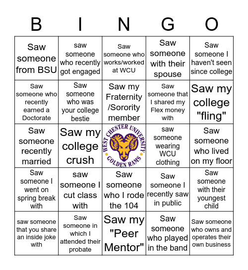 WCU Quarantine Connect Bingo Card