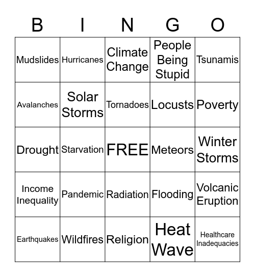 2020 Apocalypse Bingo! Bingo Card