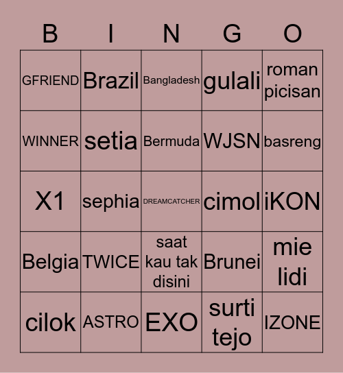 wooseok Bingo Card