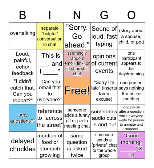 Conference Call Bingo Card