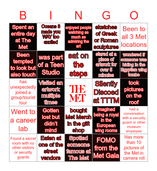 MET TEENS Bingo Card