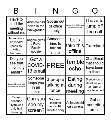 WFH Bingo Card