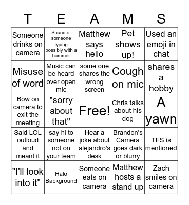 Remote Teams Bingo Card