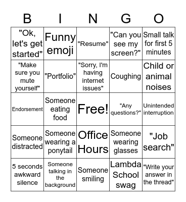 Zoom Call Bingo Card