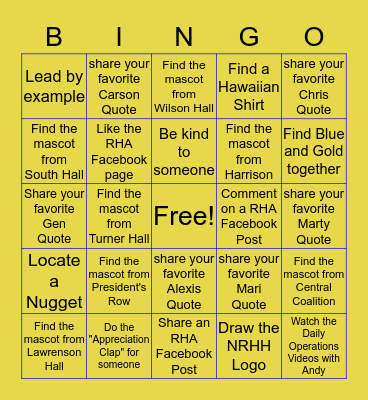 RHA @ HOME Bingo Card