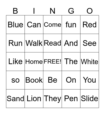 Word Bingo Card