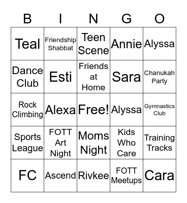 Friendship Circle Bingo Card
