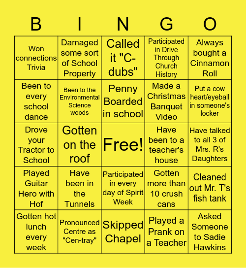 Central Wisconsin Christian Bingo Card