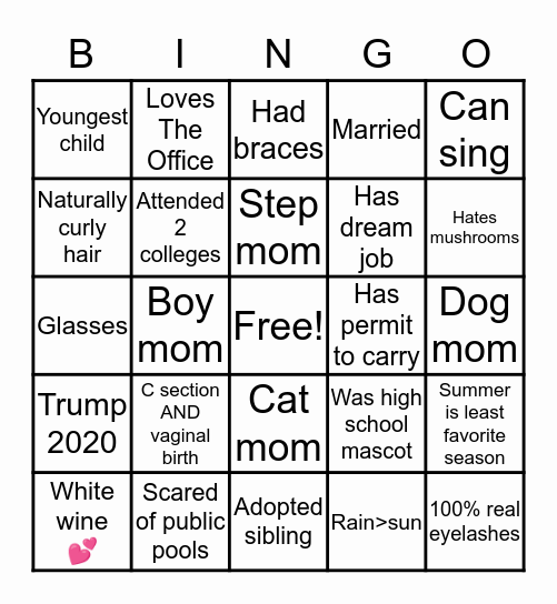 KELSEY BINGO Card