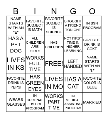 MEET YOUR CLASSMATE BINGO Card
