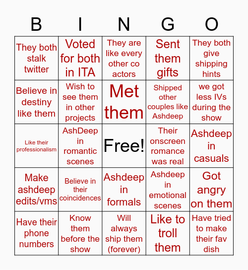 AshDeep Bingo Card