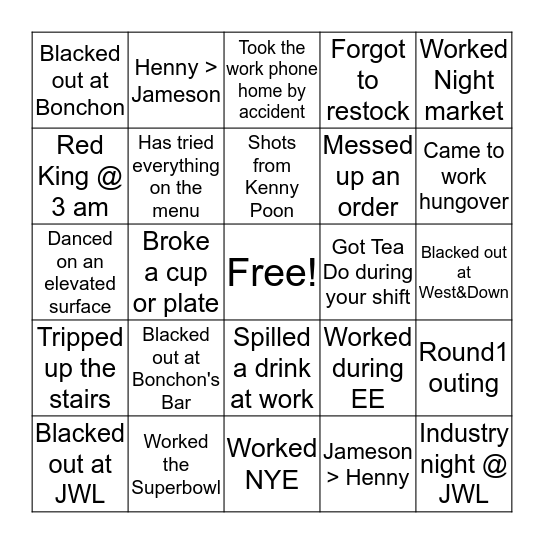 Bonchon Bingo Card