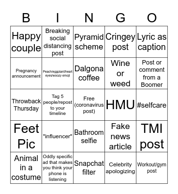 Social Media Bingo Card