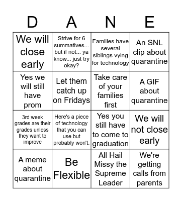 Faculty Meeting Bingo Card
