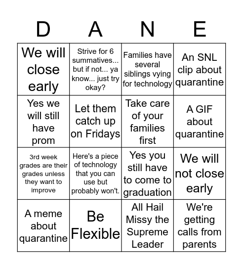 Faculty Meeting Bingo Card