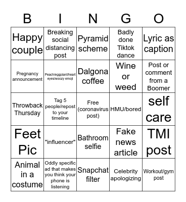 Social Media Bingo Card