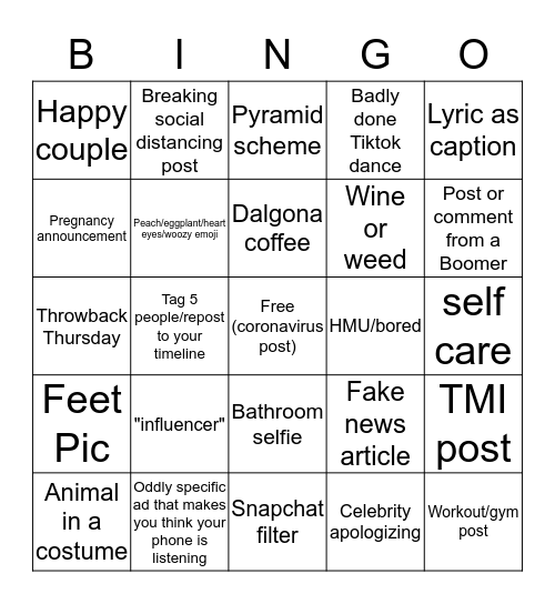 Social Media Bingo Card