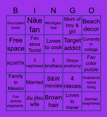 Liliana’s Bingo Card