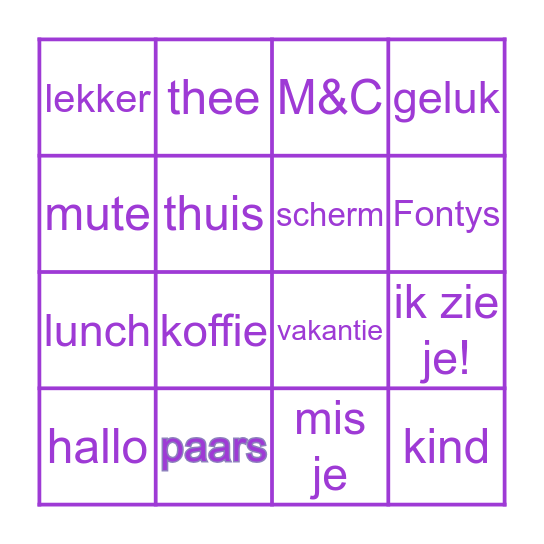 Paaslunch Bingo Card