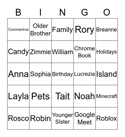 Grade 3 Virtual Party Bingo Card