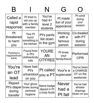 Occupational Therapy Experiences Bingo Card