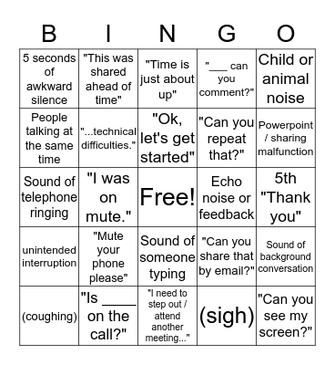 Conference Call Bingo Card