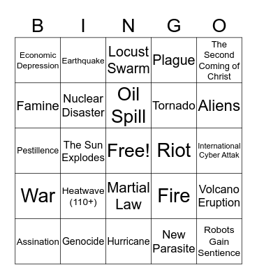 Apocalypse Bingo Card