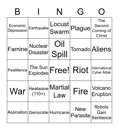 Apocalypse Bingo Card