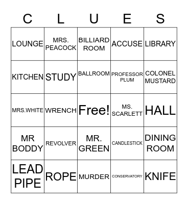 CLUE BINGO Card
