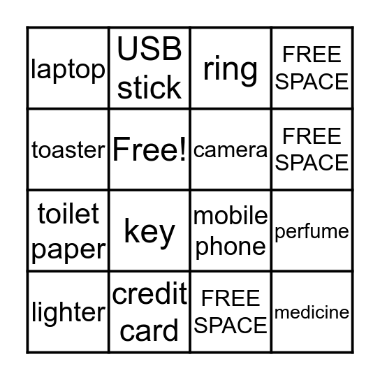 Everyday Objects Bingo Card