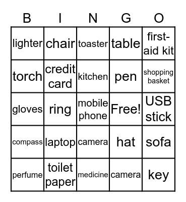 Everyday Objects Bingo Card