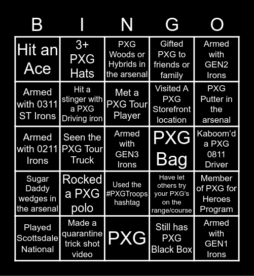 #PXGTroops Bingo Card