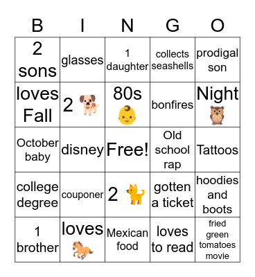 Emily's bingo Card