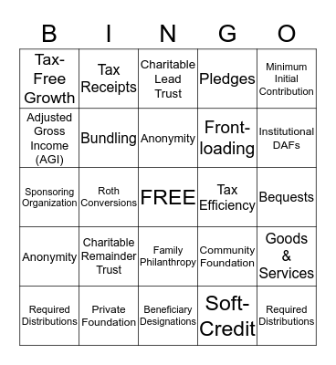 DONOR ADVISED FUNDS Bingo Card