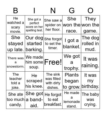 Cause & Effect Bingo Card