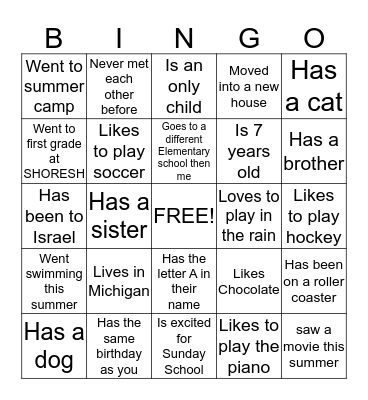 Second grade bingo game Bingo Card