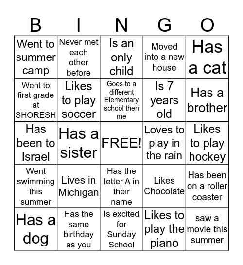 Second grade bingo game Bingo Card