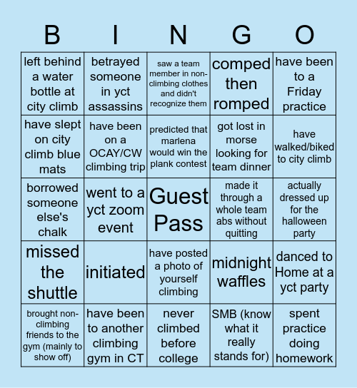 YCT Bingo Card
