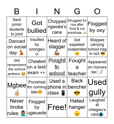 UNISEC Bingo Card
