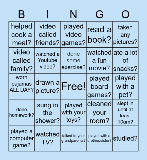 During Quarantine "Have you..." Bingo Card