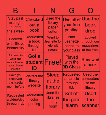 Newman Library Bingo Card