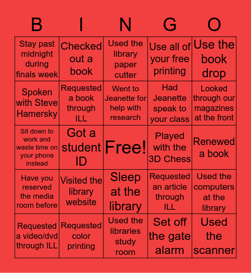 Newman Library Bingo Card